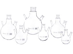 Baňka destilační s kulatým dnem a dvěma šikmými postranními tubusy