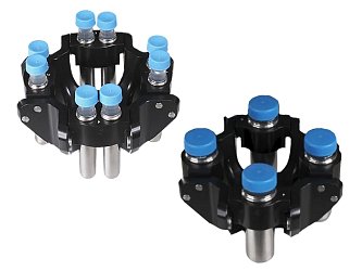 Rotor včetně výkyvných adaptérů a závěsů pro 15- a 50ml zkumavky typu Falcon.