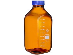 Láhev reagenční s modrým uzávěrem, hranatá hnědá, SIMAX