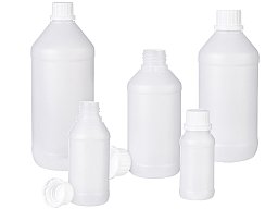 Láhev úzkohrdlá včetně uzávěru s bezpečnostním kroužkem, HDPE