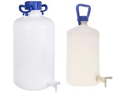 Nádoba skladovací s držadlem a výpustným kohoutem, HDPE