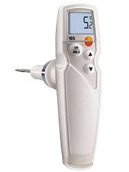 Testo 105 je voděodolný teploměr s výměnými sondami. Používá se pro měření teploty jádra polotuhých vzorků a lze jej použít i pro vzorky zmrazené.