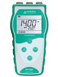 Vodotěsný přenosný pH metr Apera pH 850 s bateriovým provozem.