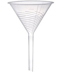 Polypropylenové nálevky s vnitřním spirálovým rýhováním pro urychlení filtrace. Vybírat můžete z průměru 40, 60, 80, 100, 120 nebo 150 mm.