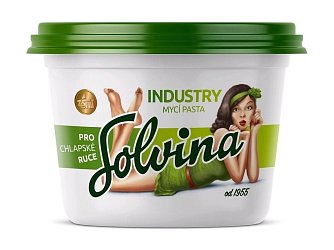 Solvina je pilinová mycí pasta vhodná na silně znečištěné ruce. Obsahuje glycerin a složky na bázi přírodních abraziv.