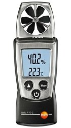 Kapesní vrtulkové anemometry testo 410 s pevně zabudovanou vrtulkou o průměru 30 mm jsou vhodné pro rychlá kontrolní měření rychlosti proudění vzduchu v rozsahu 0,4 až 20 m/s.