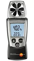 Kapesní vrtulkové anemometry testo 410 s pevně zabudovanou vrtulkou o průměru 30 mm jsou vhodné pro rychlá kontrolní měření rychlosti proudění vzduchu v rozsahu 0,4 až 20 m/s.