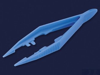 Pinzeta z modrého ABS plastu, špičaté přímé čelisti, délka 110 mm. Sterilní i nesterilní provedení.