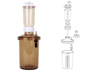 Filtrační nálevka Rocker LF3 v sadě s 1200ml plastovou (PC) odpadní nádobou s integrovanou ochranou proti přetečení.