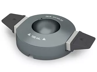 Reakční blok s držadly pro baňku s kulatým dnem o objemu 100 ml s max. Ø 66 mm.