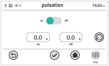 Nastavení pulzace je možné v rozsahu 0,5 – 600 s.  Ultrazvukový převodník lze ovládat i manuálně.