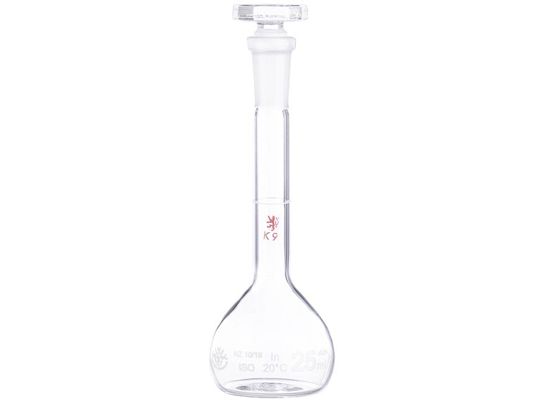 Baňka odměrná, třída přesnosti A, s NZ a skleněnou zátkou, ověřená, SIMAX