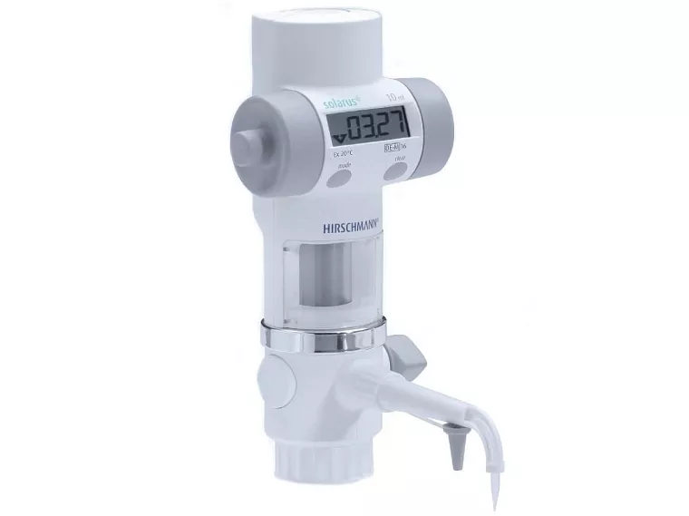 Solarus je manuální dávkovací a titrační byreta s digitálním displejem. Vyrábí se v objemu 10, 20 nebo 50 ml. Součástí dodávky není zásobní láhev.