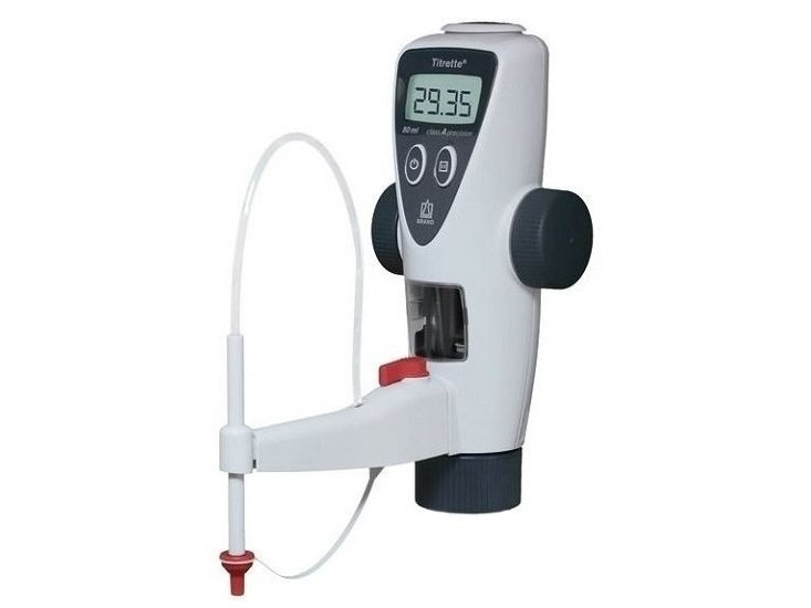 Titrette je manuální titrační byreta s digitálním displejem. Vyrábí se v objemu 10, 25 nebo 50 ml.