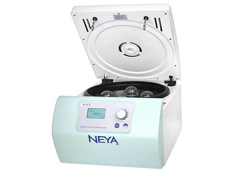 Centrifuga NEYA 8 včetně výkyvného rotoru S 4-175 s maximální kapacitou 4x 175 ml (rotor se objednává samostatně).