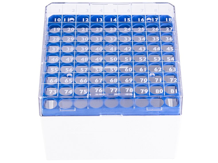 Kryobox s mřížkou a průhledným víkem, 81 míst, PC