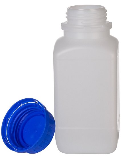 Láhev čtyřhranná s UN kódem a se šroubovým uzávěrem se závitem GL, HDPE