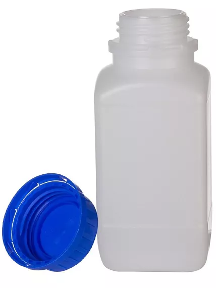 Láhev čtyřhranná s UN kódem a se šroubovým uzávěrem se závitem GL, HDPE