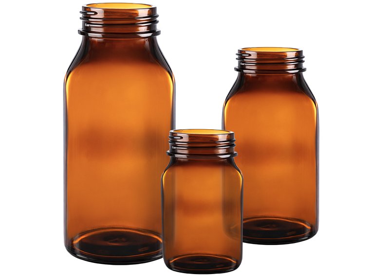 Láhev širokohrdlá tabletovka, hnědá, bez uzávěru