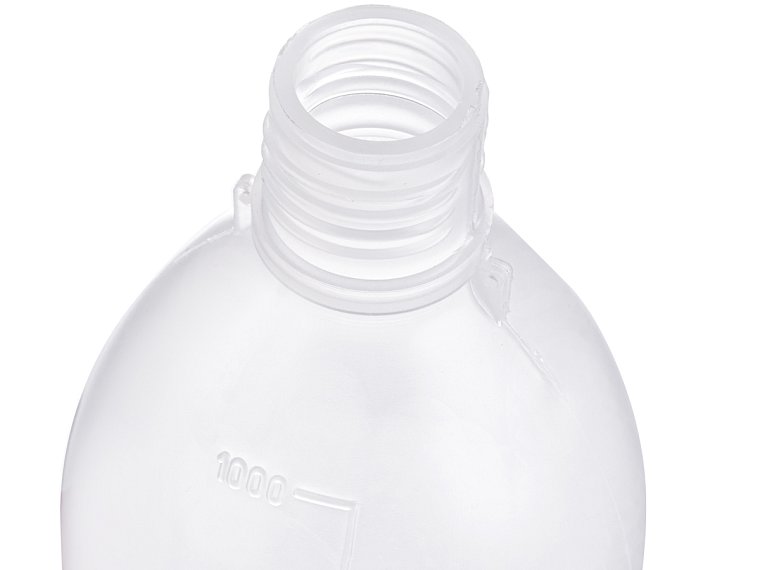 Láhev úzkohrdlá s graduací a se šroubovým uzávěrem se závitem GL, PP