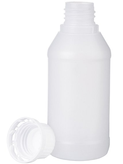 Láhev úzkohrdlá včetně uzávěru s bezpečnostním kroužkem, HDPE