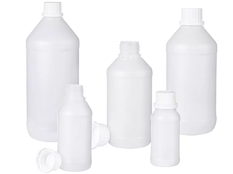 Láhev úzkohrdlá včetně uzávěru s bezpečnostním kroužkem, HDPE