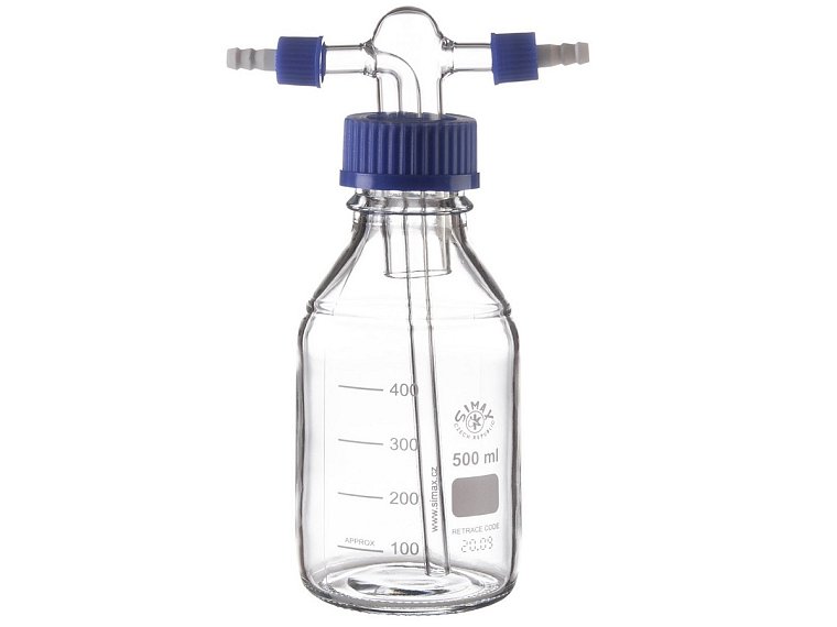 Promývačka dle Drechslera s reagenční láhví s GL 45, SIMAX