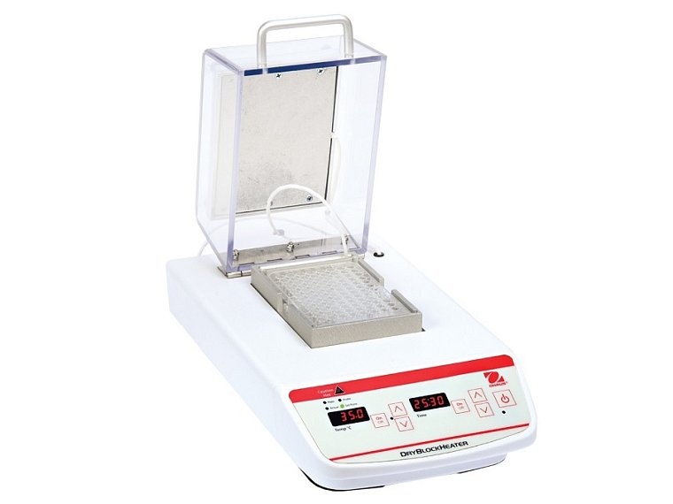 Termostat HB2DGHL s dvojitým modulárním blokem pro mikrotitčaní destičky. Modulární blok se objednává samostatně.