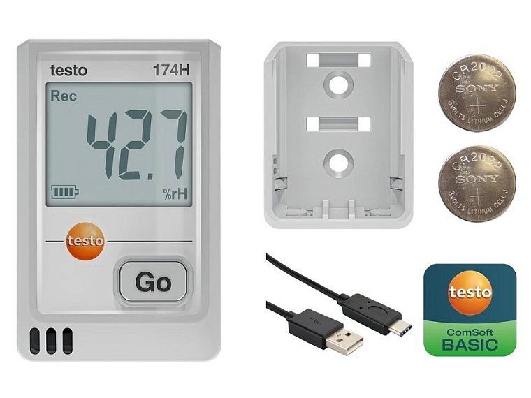 typ 174 H s rozhraním USB-C a PC softwarem testo ComSoft Basic