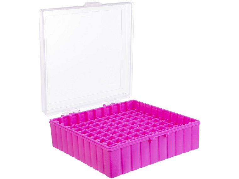 skladovací box s víkem pro 100 ks kryozkumavek o objemu 2,0 ml, alfanumerická síť pro snadnou identifikaci vzorků, PP