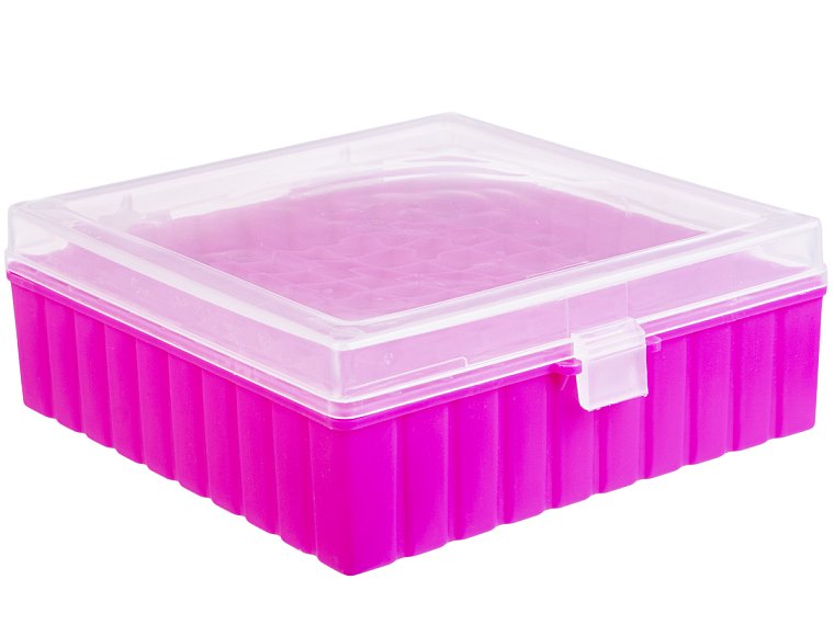 skladovací box s víkem pro 100 ks kryozkumavek o objemu 2,0 ml, alfanumerická síť pro snadnou identifikaci vzorků, PP