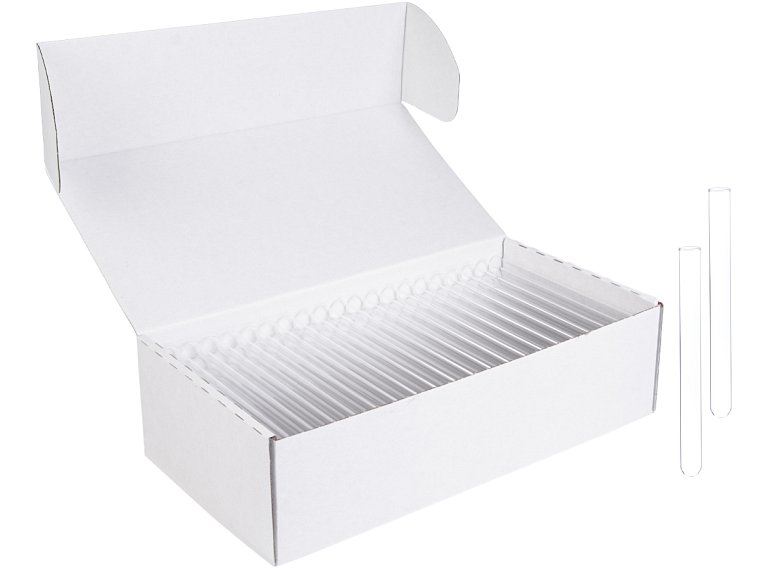 Zkumavka s kulatým dnem a rovným okrajem, sodnovápenaté sklo